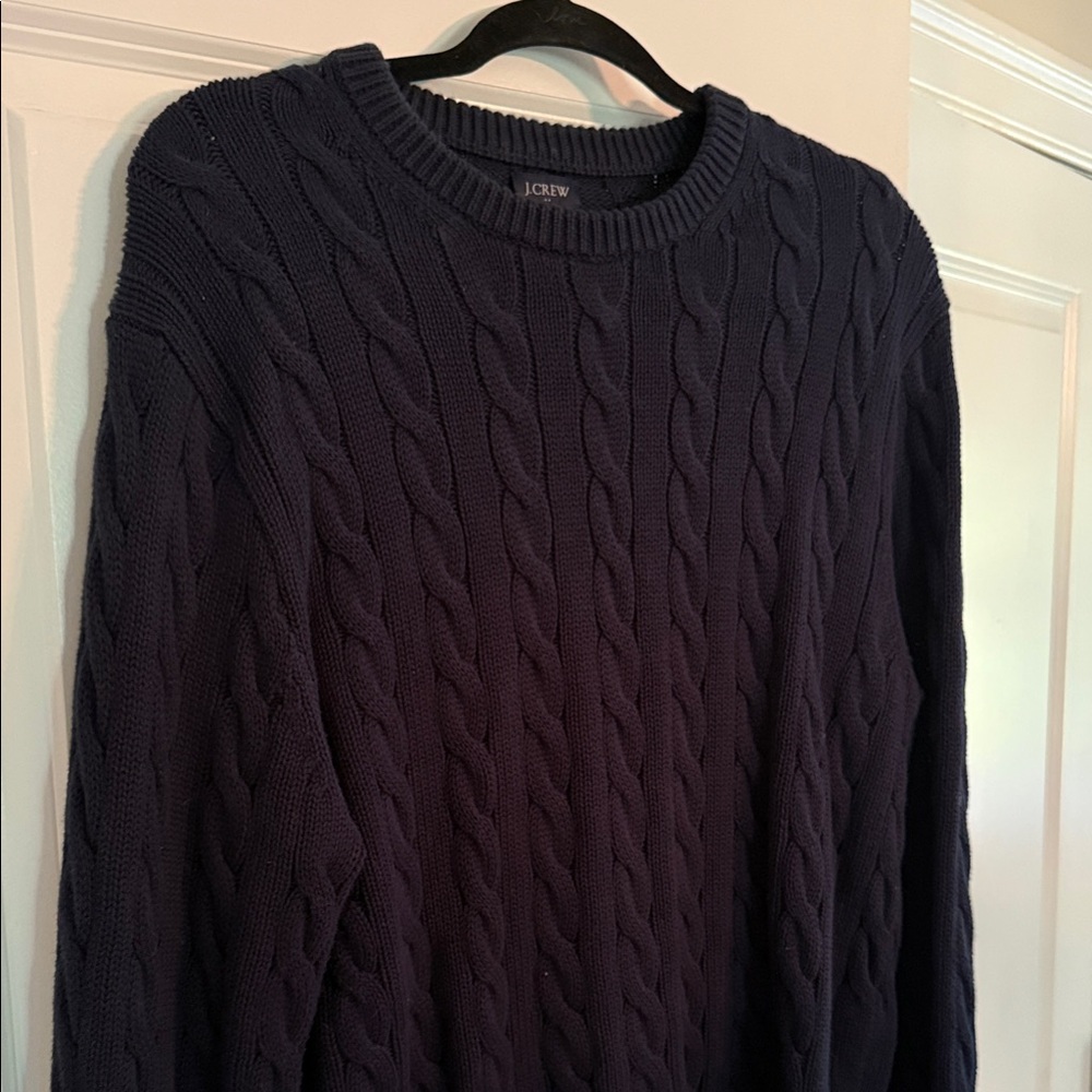 J.CREW Dark Blue Cable Crewneck Sweater (Cotton)